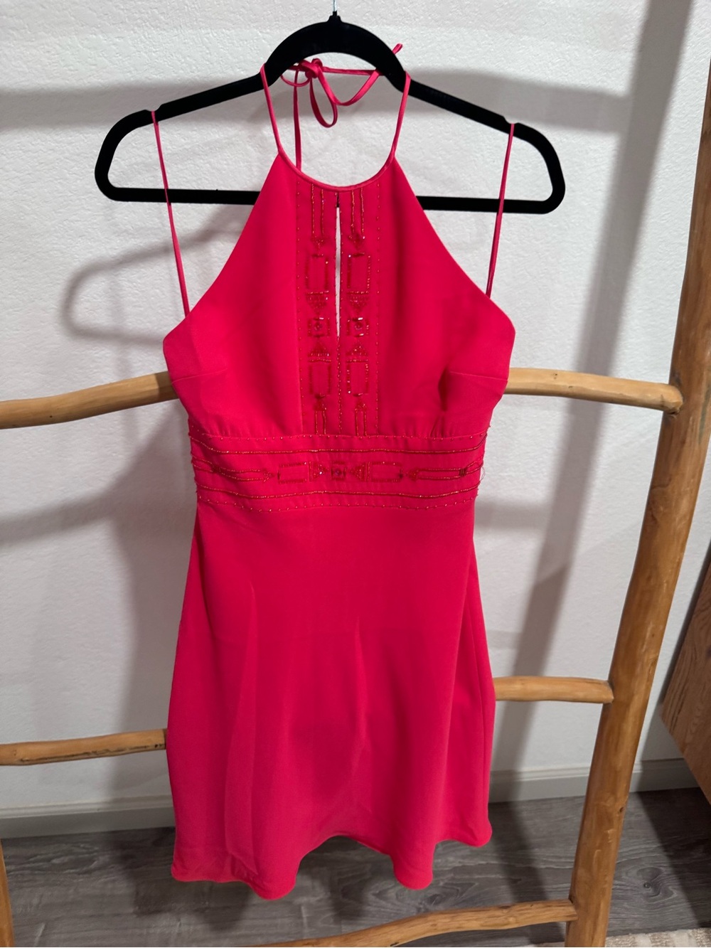 NWT Jones New York Hot Pink Beaded Halter Dress Petite 6P